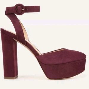 NEW Veronica Beard Magda Merlot Suede Platform Ankle-Strap Heels SZ 10